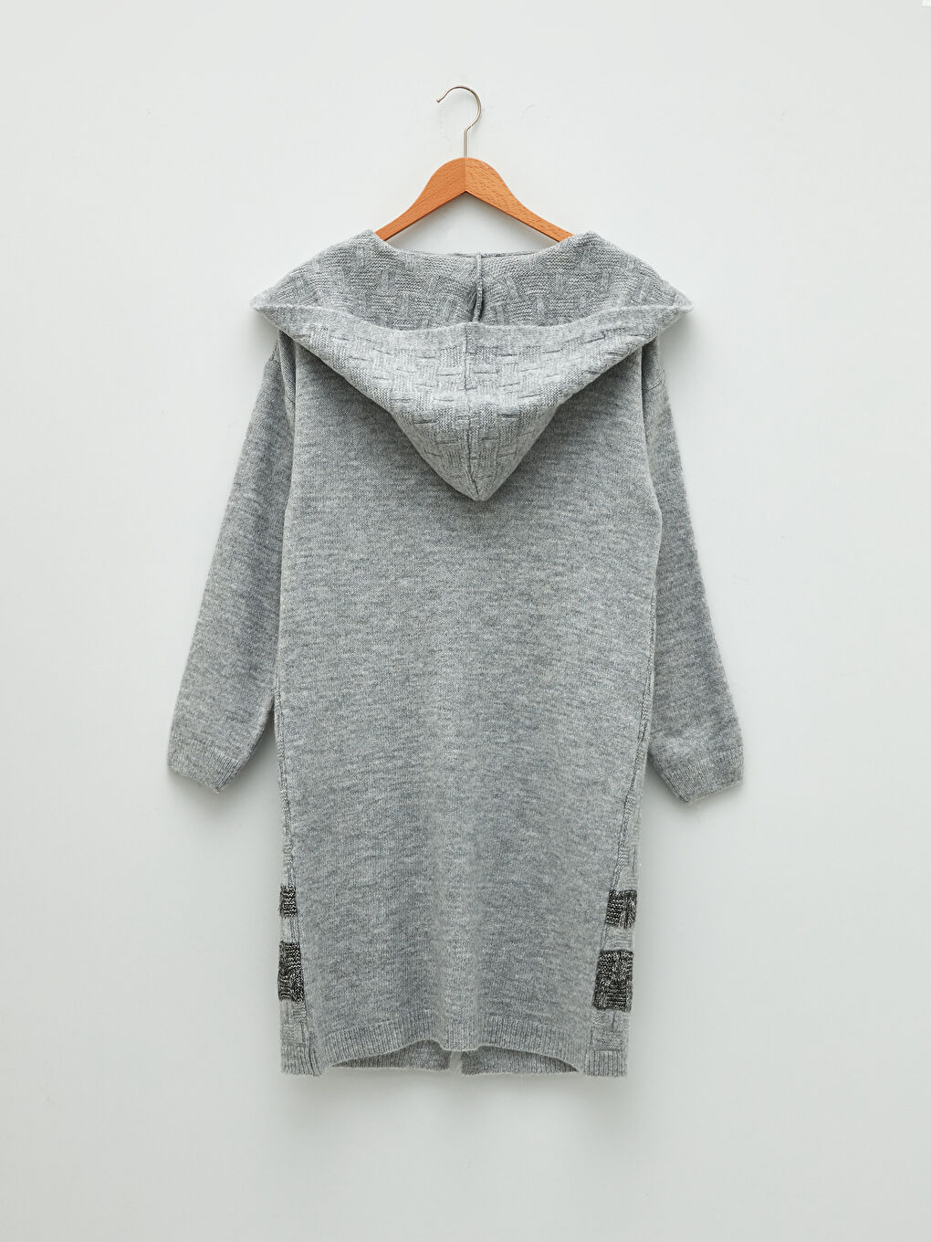 Gemusterte Langarm-Strickjacke mit Kapuze für Damen-5