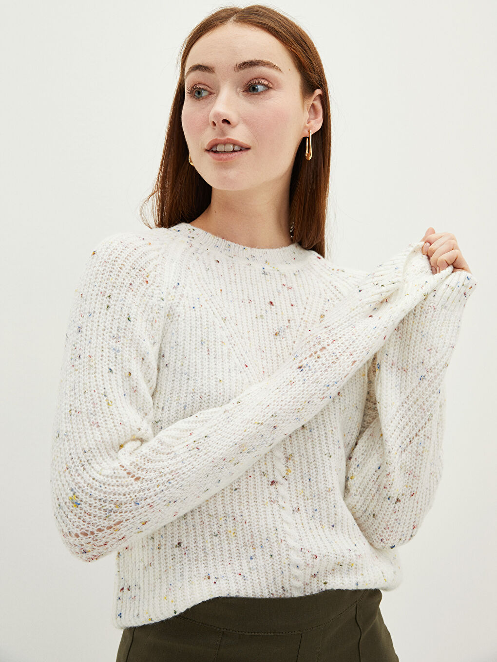 Crew Neck Patterned Long Sleeve Women's Knitwear Sweater