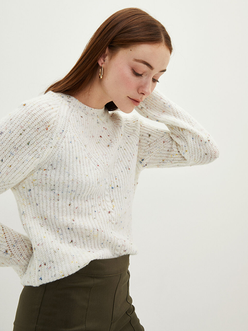 Crew Neck Patterned Long Sleeve Women's Knitwear Sweater-1