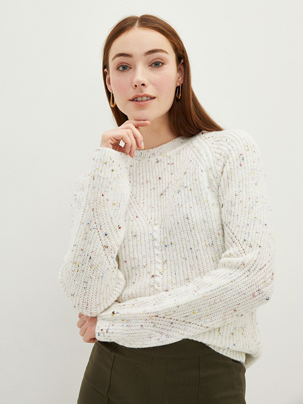 Crew Neck Patterned Long Sleeve Women's Knitwear Sweater-2