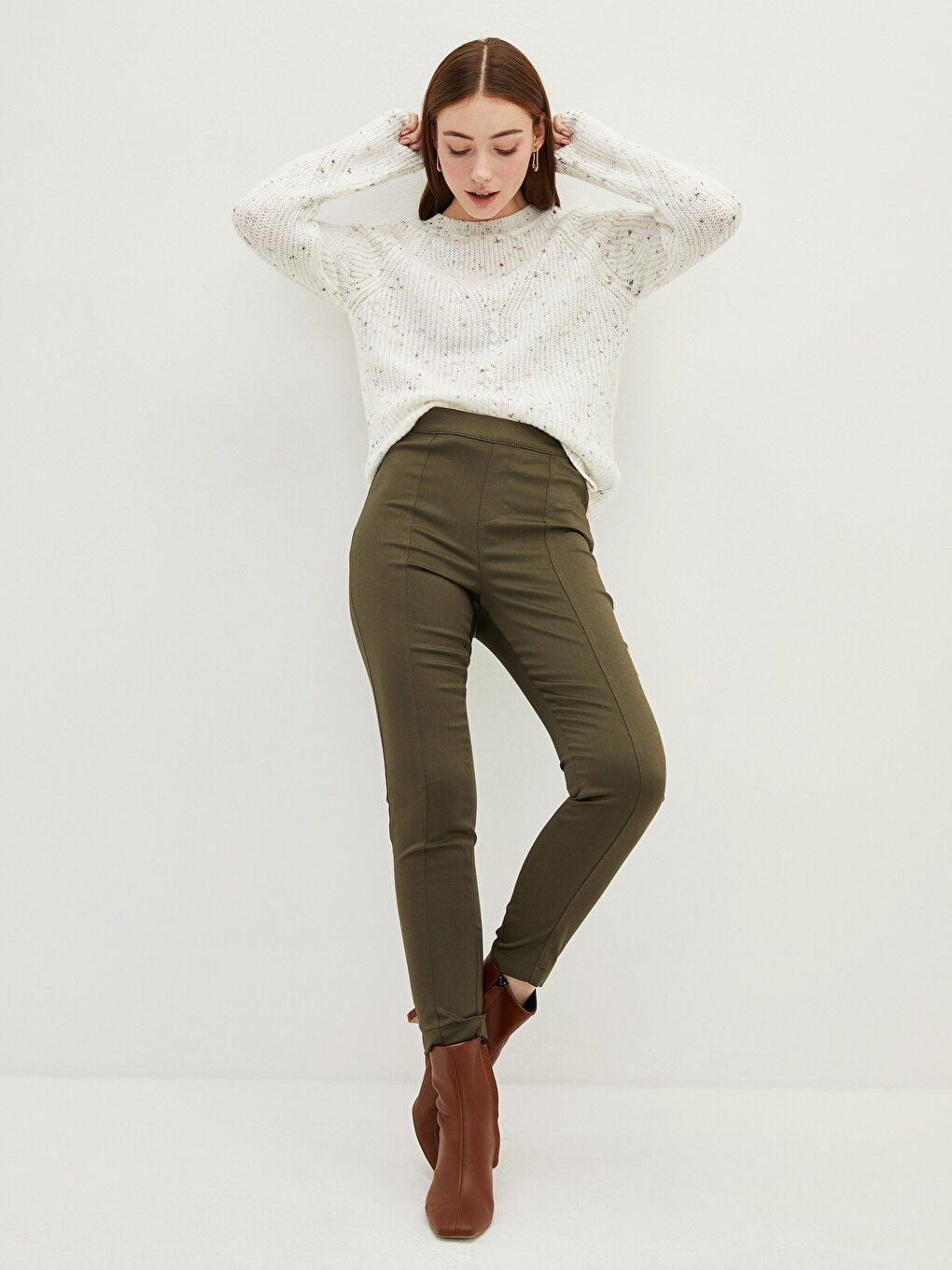 Crew Neck Patterned Long Sleeve Women's Knitwear Sweater-4