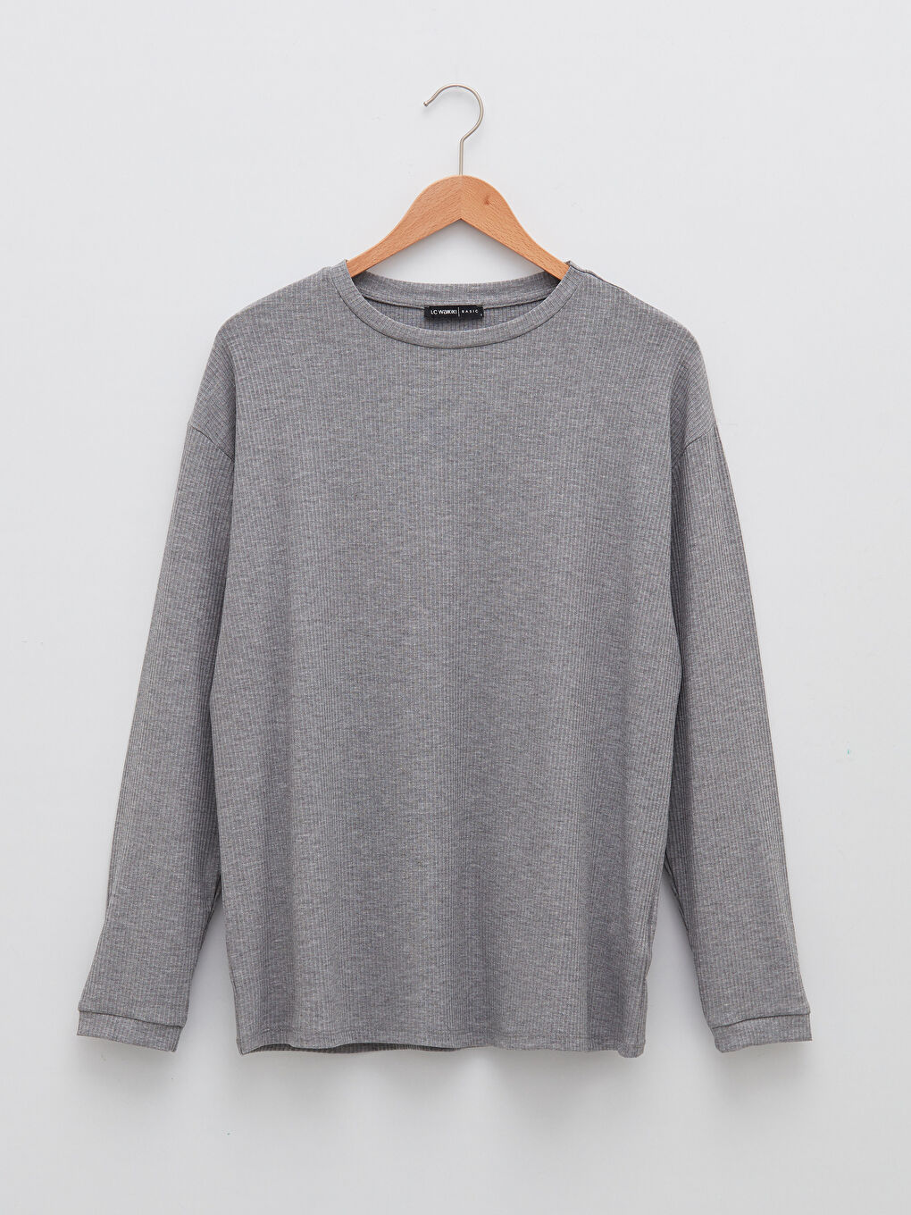 Gri Bisiklet Yaka DÜz Uzun Kollu Kaşkorse Kumaş Kadın Tişört-6