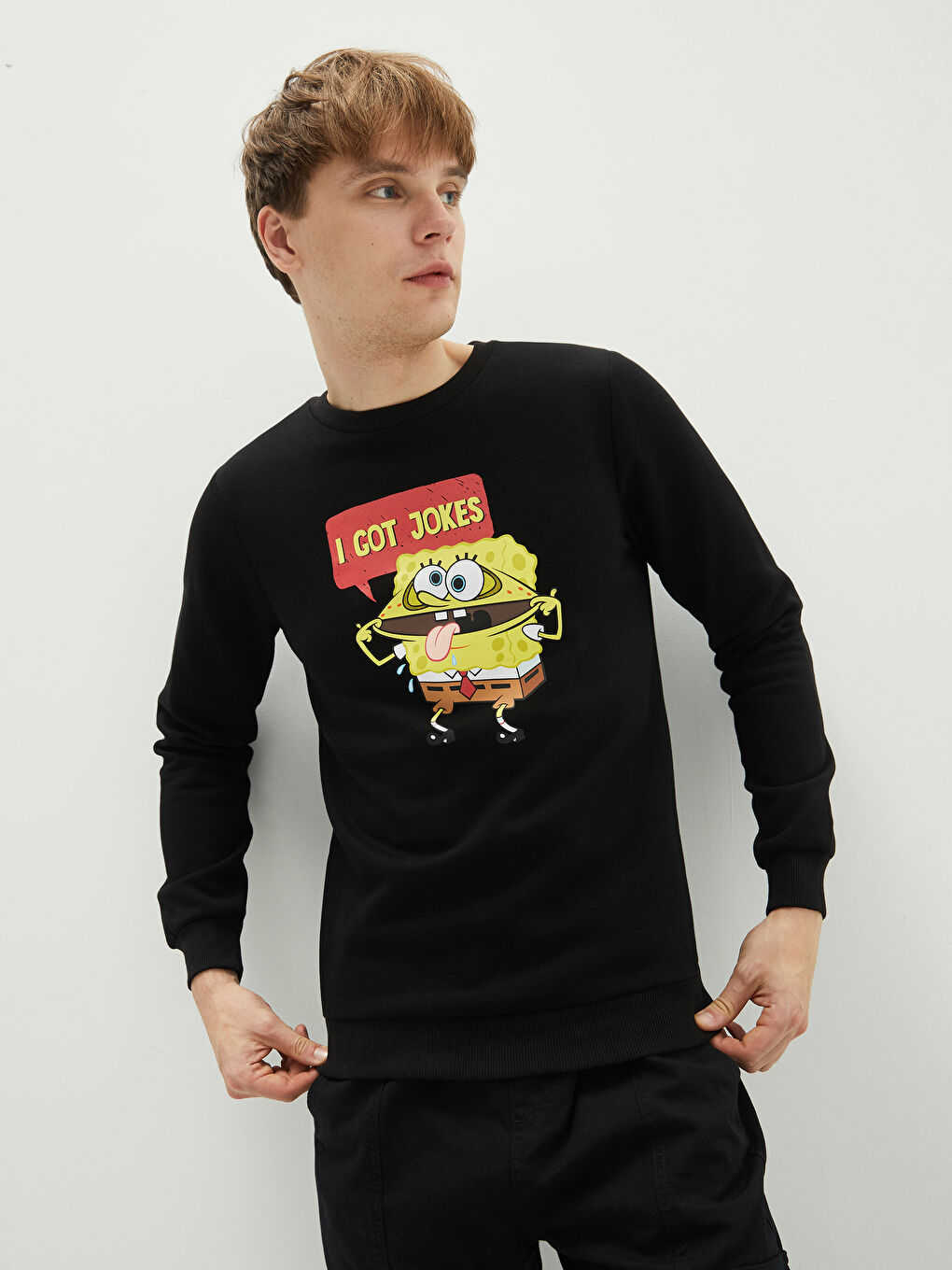 LC Waikiki Crew Neck Long Sleeve SpongeBob Printed Men's Thick Sweatshirt -W1J719Z8-CVL