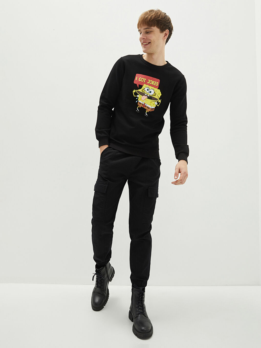 LC Waikiki Crew Neck Long Sleeve SpongeBob Printed Men's Thick Sweatshirt -W1J719Z8-CVL