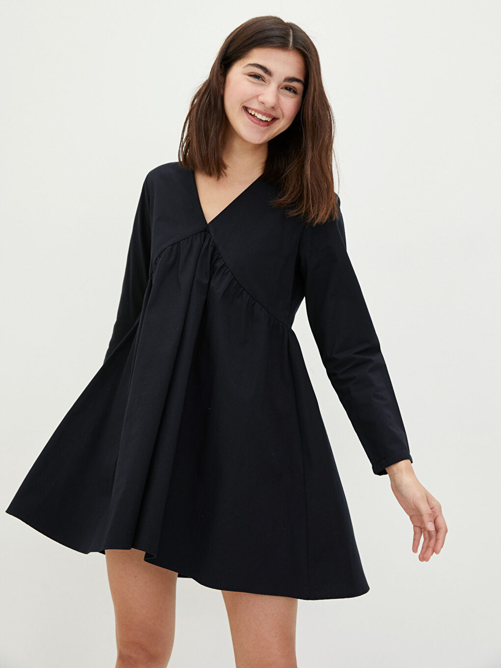 V Neck Plain Long Sleeve Women's Dress