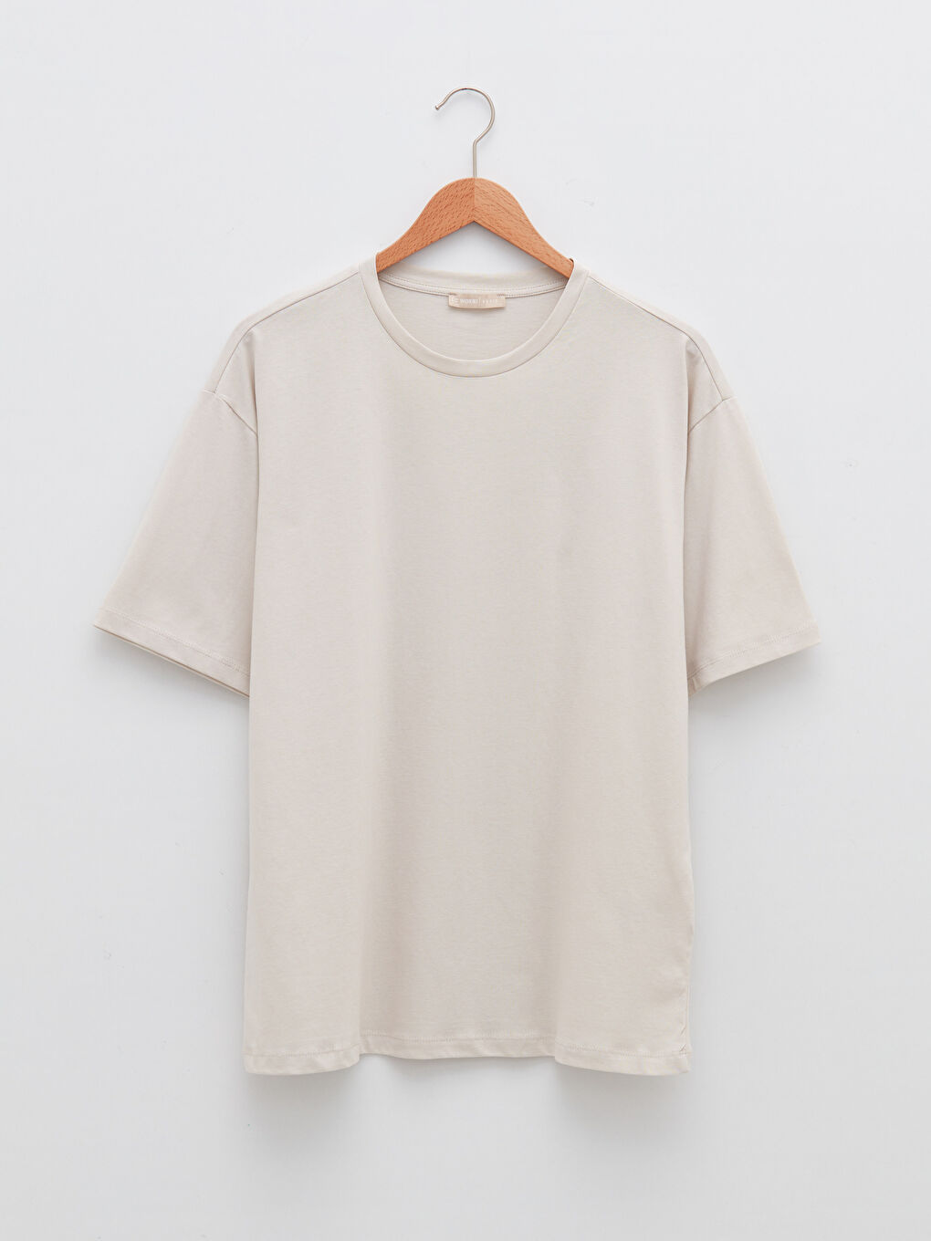 Gri Bisiklet Yaka Düz Kısa Kollu Pamuklu Kadın Tişört-9