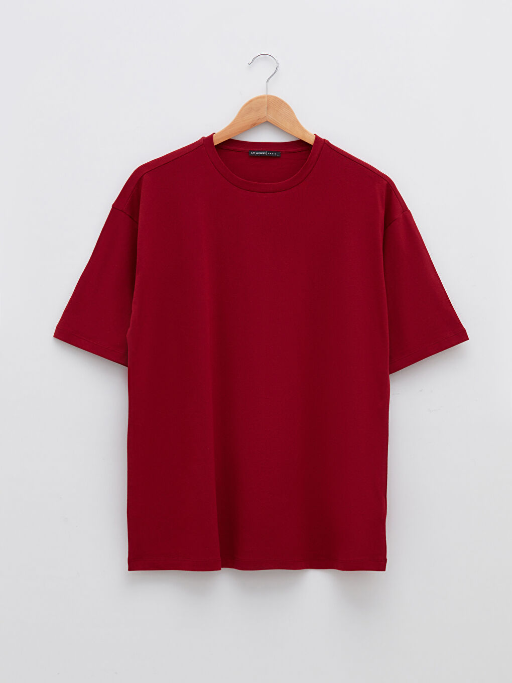 Bordo Bisiklet Yaka Düz Kısa Kollu Pamuklu Kadın Tişört-9