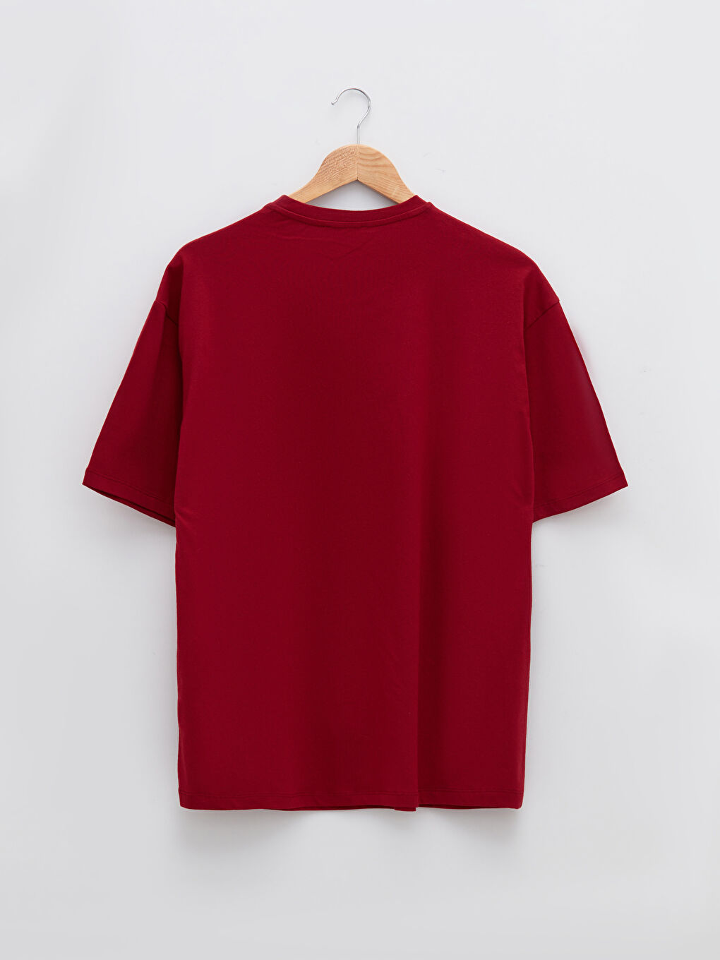 Bordo Bisiklet Yaka Düz Kısa Kollu Pamuklu Kadın Tişört-10