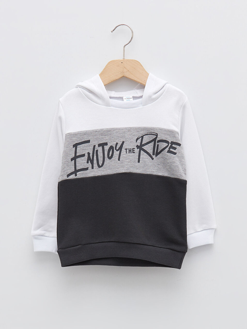 Beyaz Uzun Kollu Baskılı Erkek Bebek Hoodie