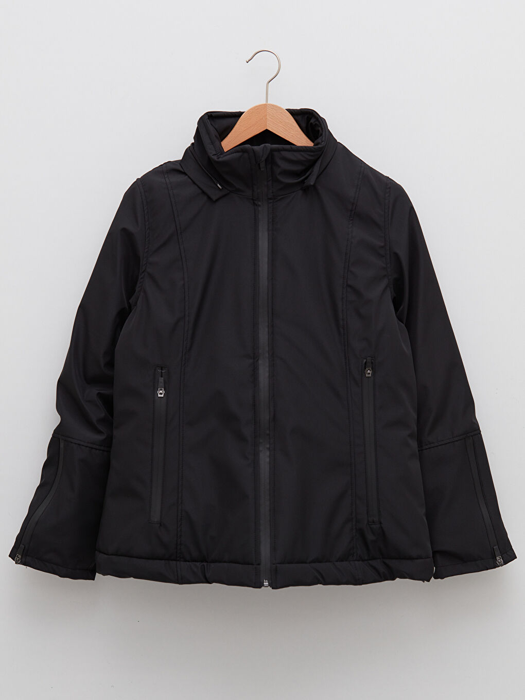 Manteau de Ski Extérieur pour Femmes avec Détail en Fourrure à Capuche Manches Longues Droites-7