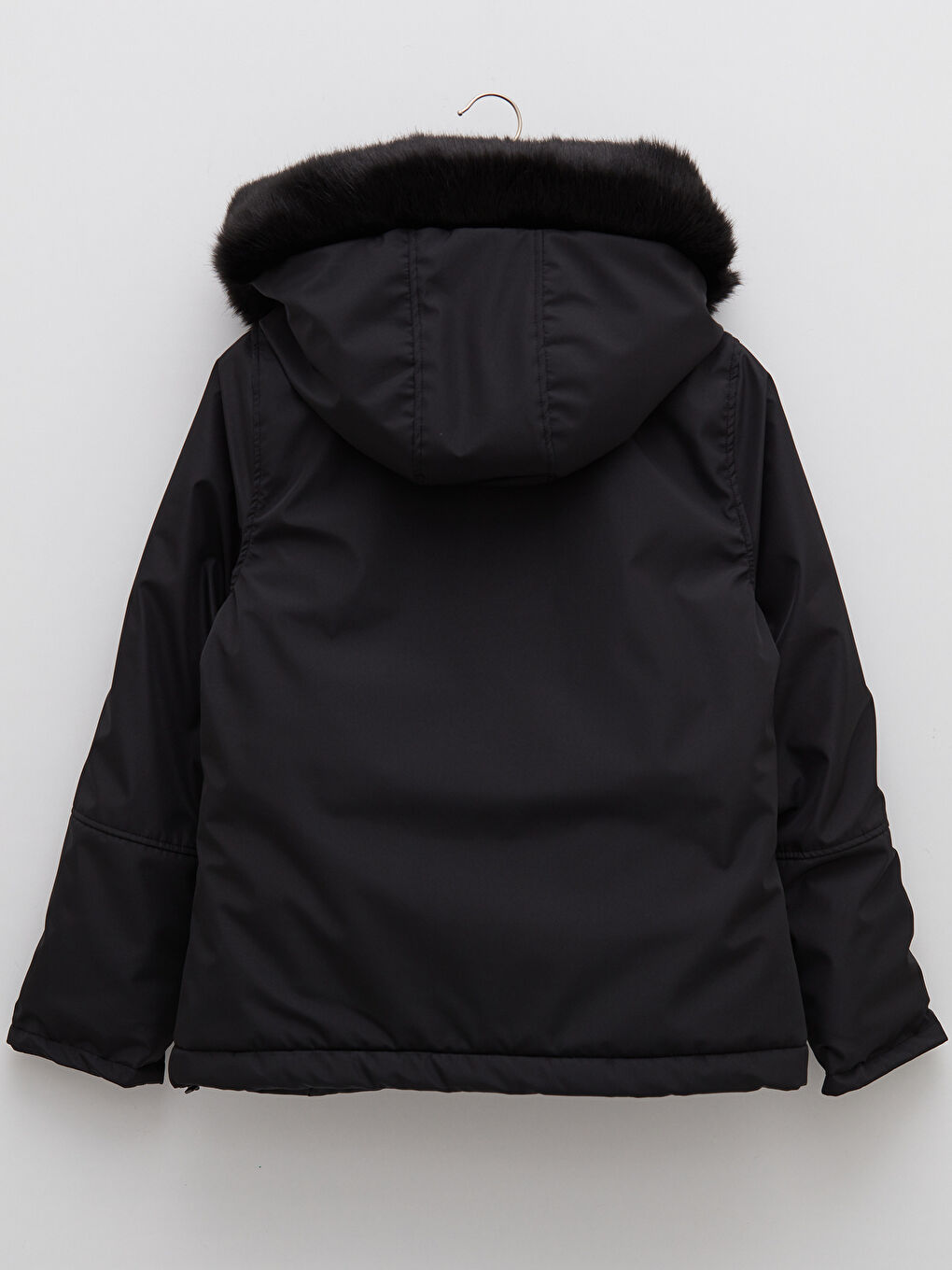 Manteau de Ski Extérieur pour Femmes avec Détail en Fourrure à Capuche Manches Longues Droites-8