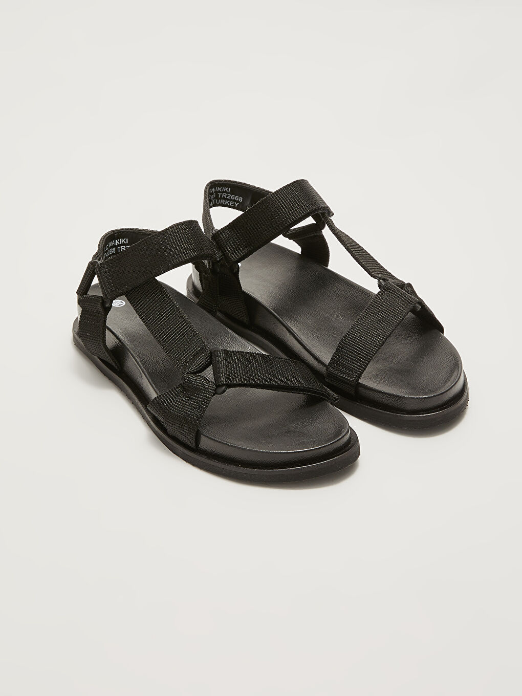 Siyah Çift Bantlı Cırt Cırtlı Kadın Sandalet