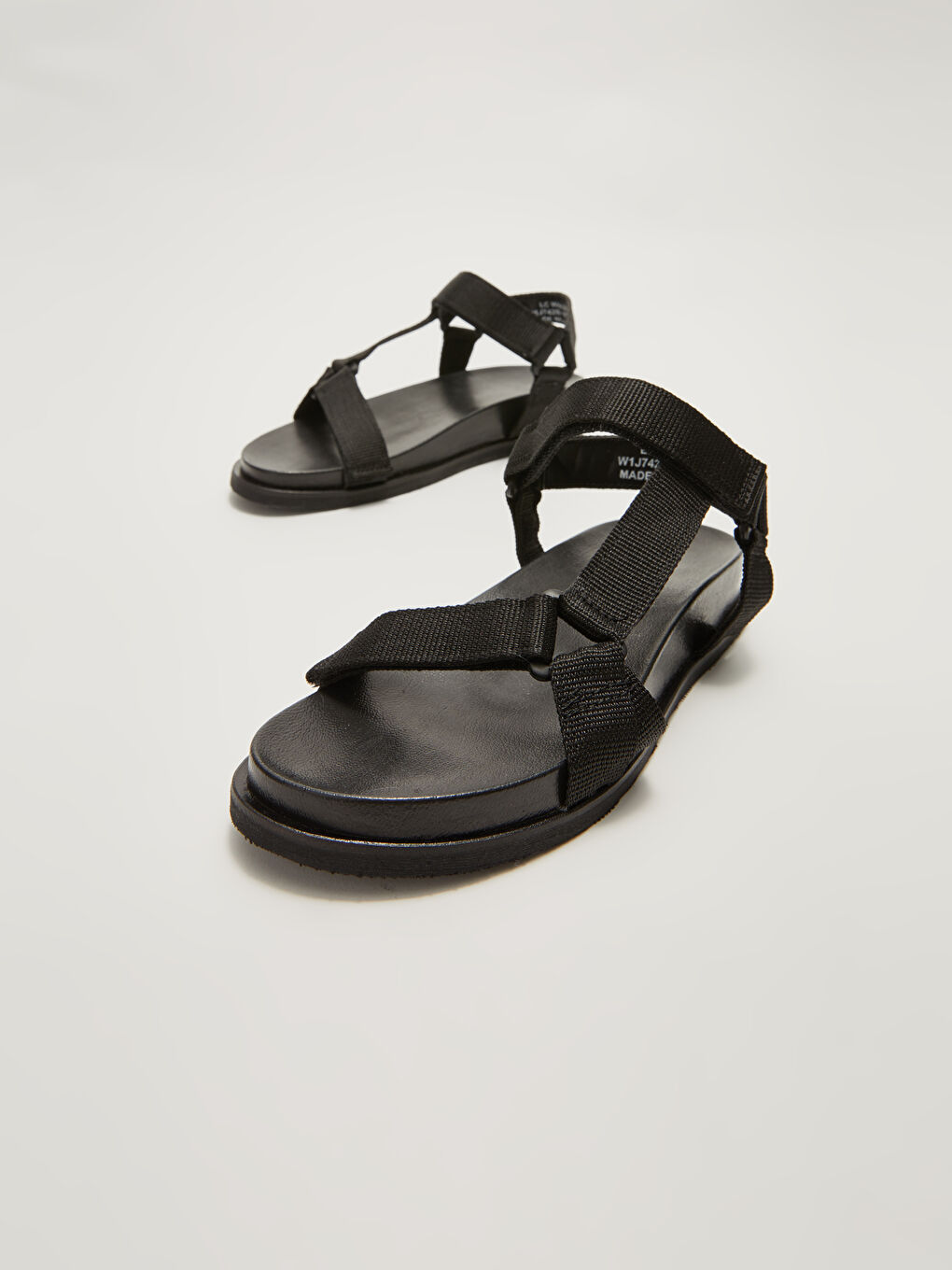 Siyah Çift Bantlı Cırt Cırtlı Kadın Sandalet-3