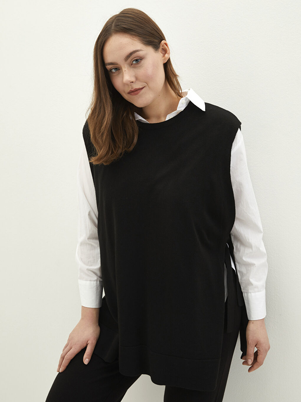 Kadın Büyük Beden Bisiklet Yaka Düz Süveter