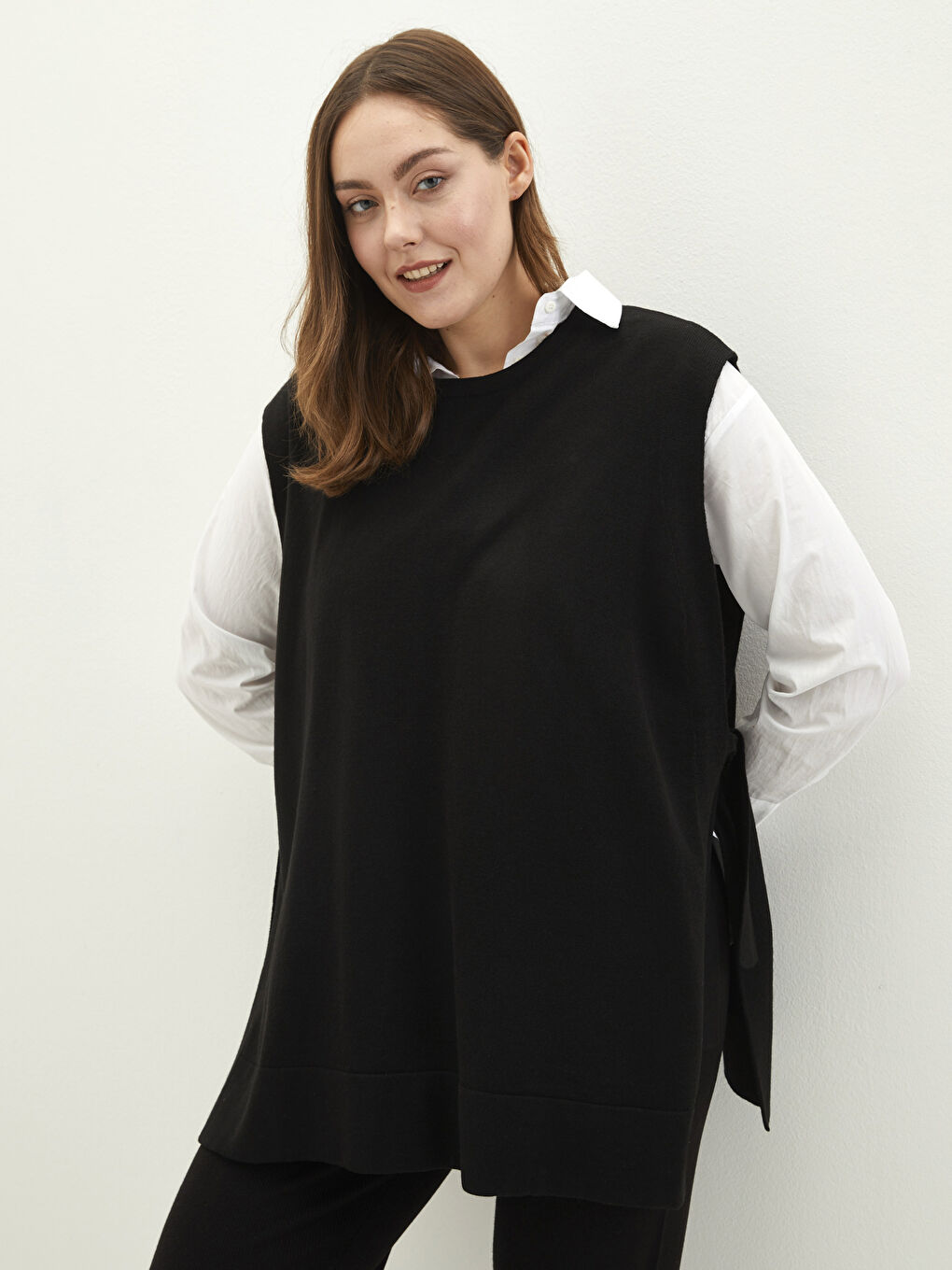 Kadın Büyük Beden Bisiklet Yaka Düz Süveter-1