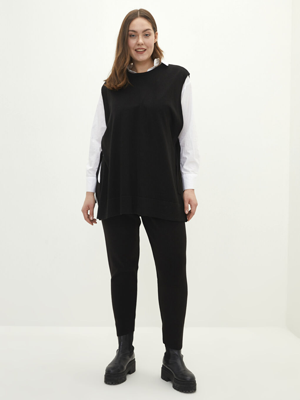 Kadın Büyük Beden Bisiklet Yaka Düz Süveter-2