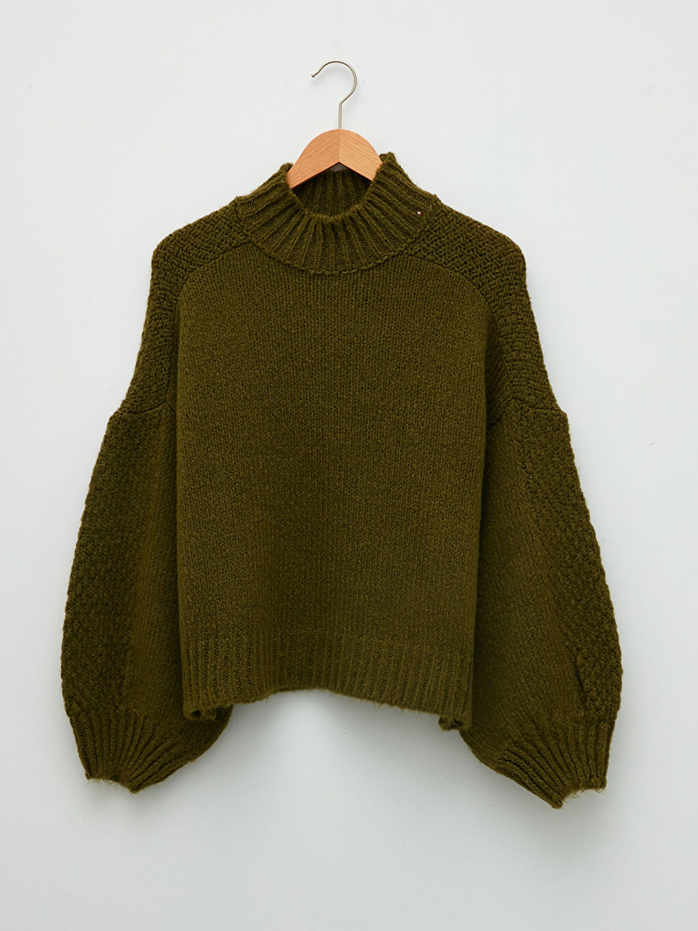 Half Turtleneck Self Patterned Long Sleeve Oversize Women's Knitwear Sweater-5