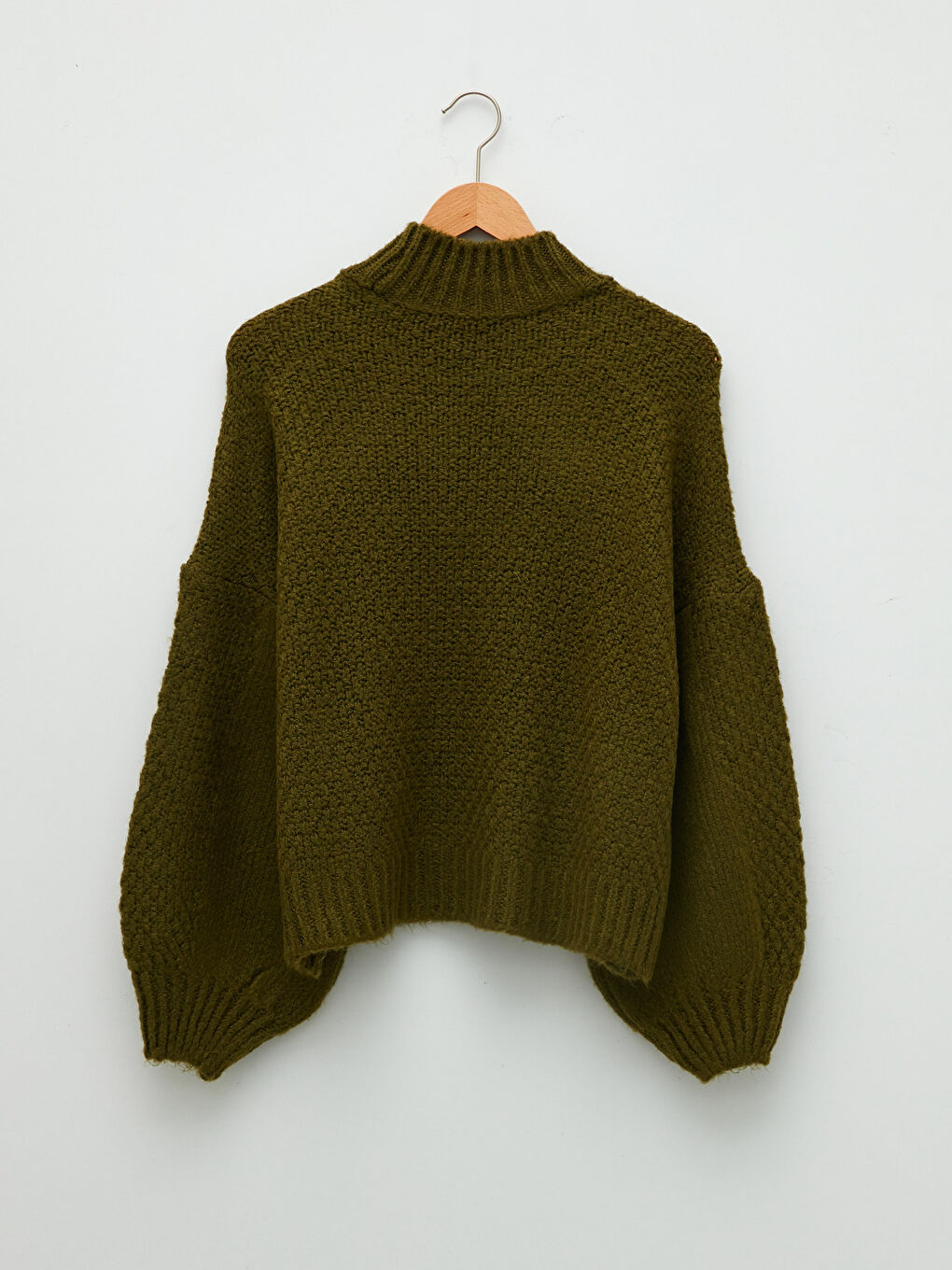 Half Turtleneck Self Patterned Long Sleeve Oversize Women's Knitwear Sweater-6