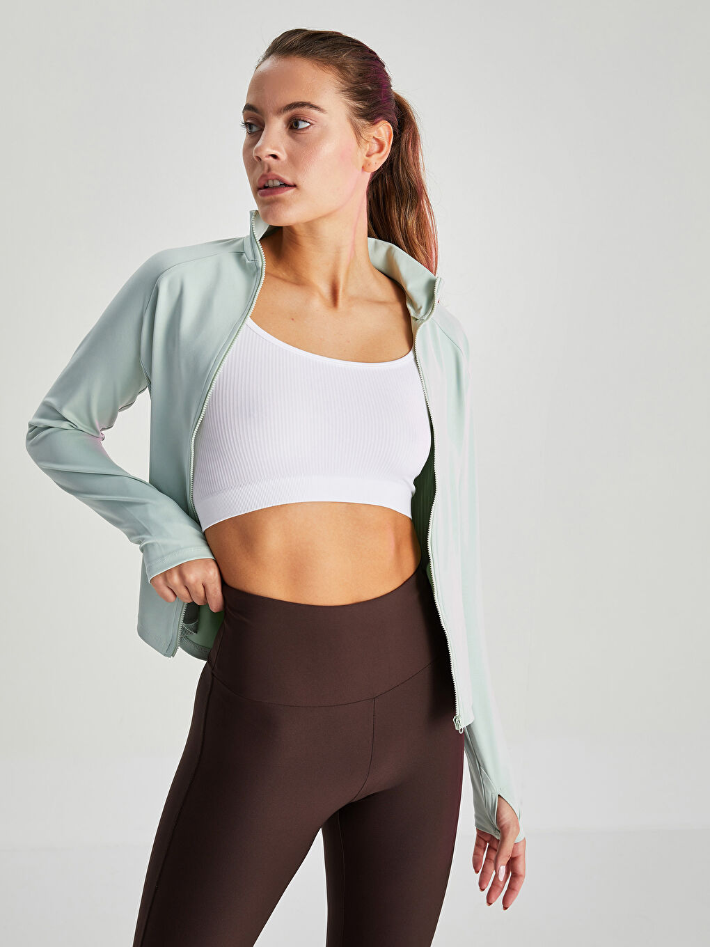 Cardigan Sport pentru Femei cu Guler Tip Pâlnie-2