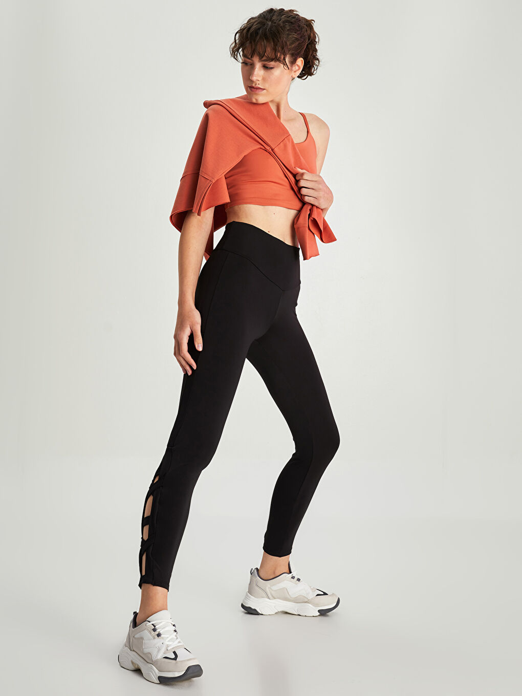 Siyah Kadın Beli Lastikli Düz Tayt