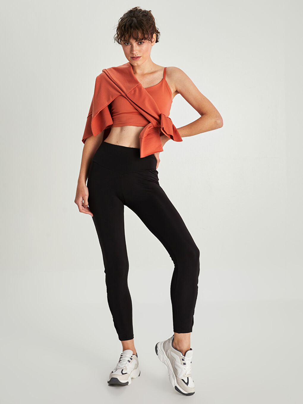 Siyah Kadın Beli Lastikli Düz Tayt-1