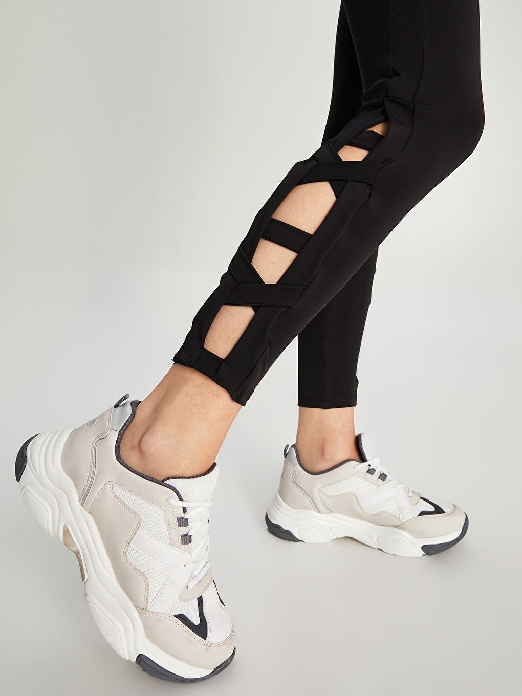 Siyah Kadın Beli Lastikli Düz Tayt-2