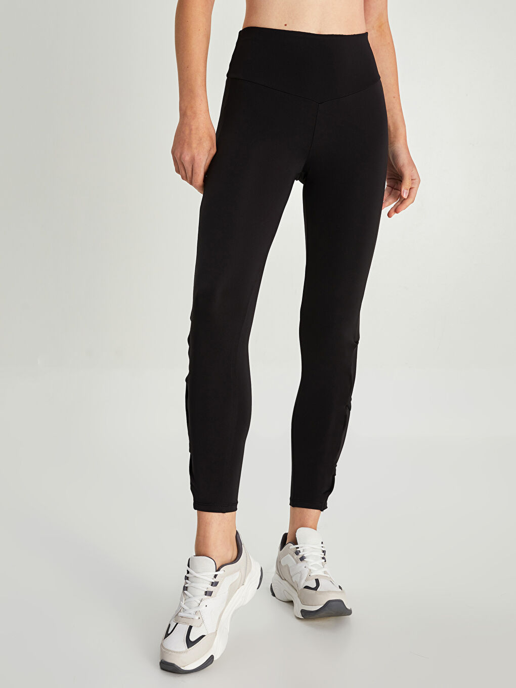 Siyah Kadın Beli Lastikli Düz Tayt-3