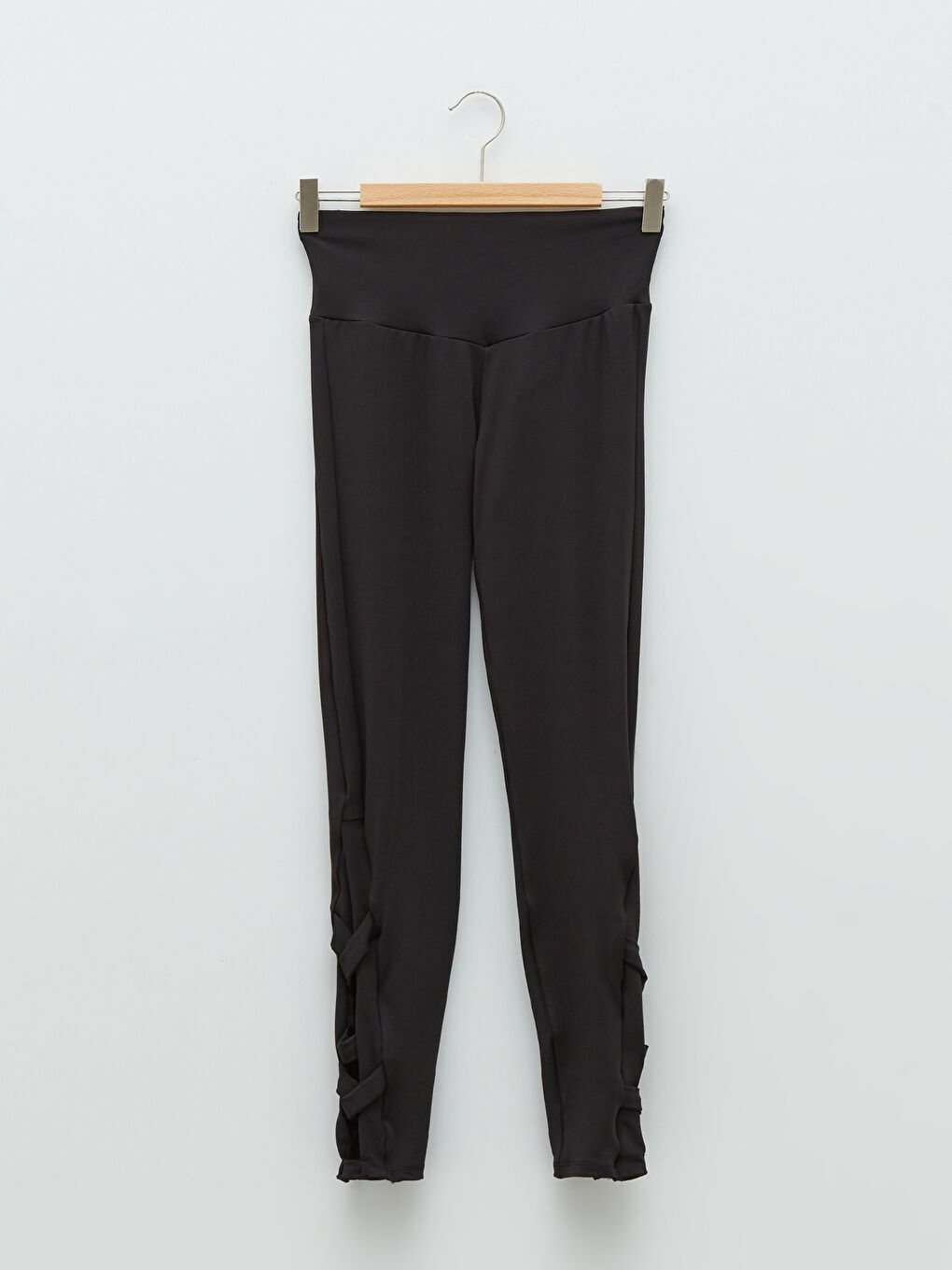 Siyah Kadın Beli Lastikli Düz Tayt-5