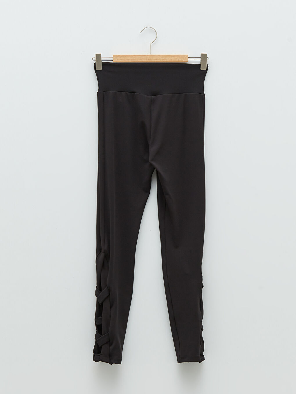 Siyah Kadın Beli Lastikli Düz Tayt-6