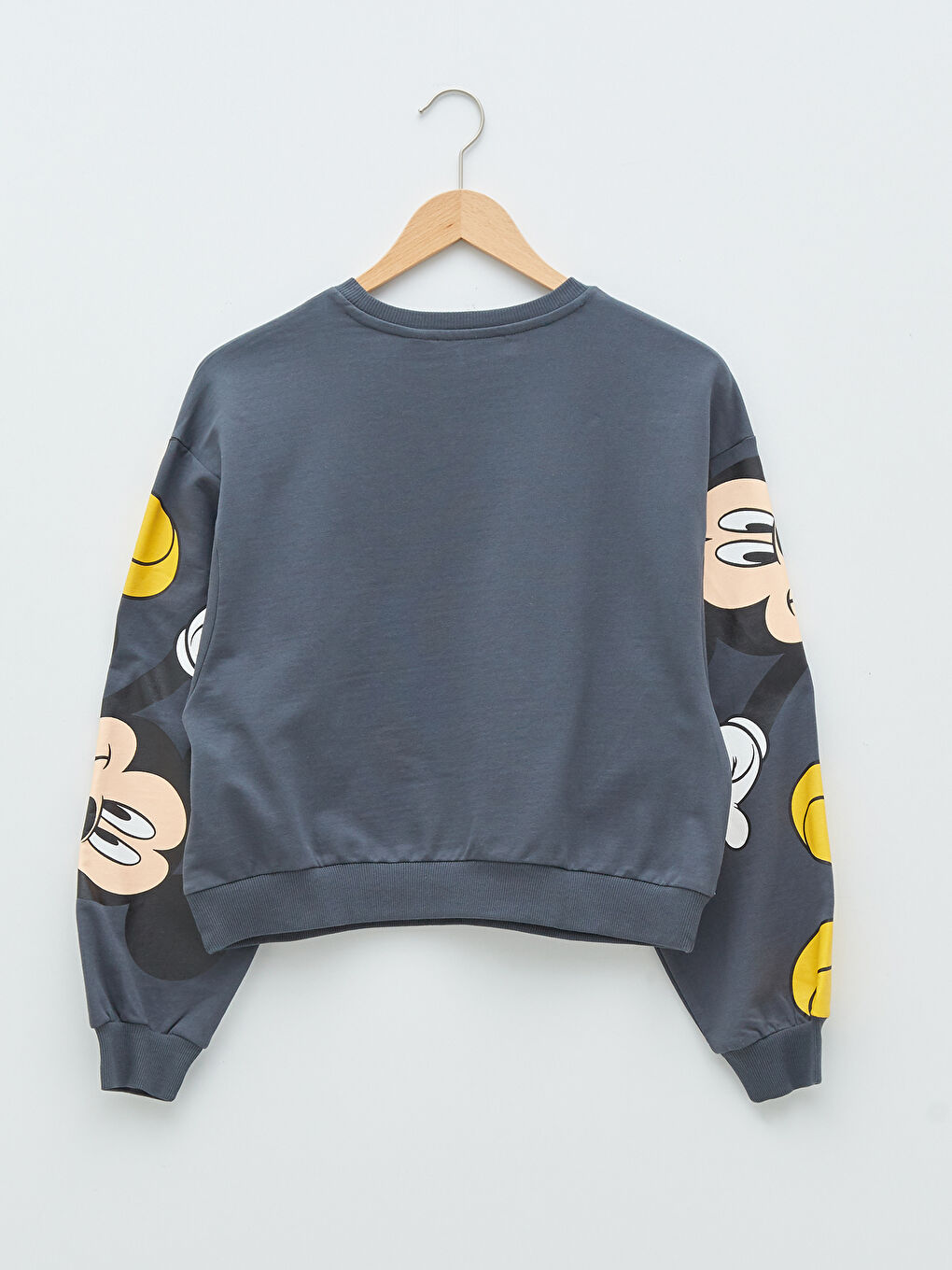 XSIDE Antrasit Bisiklet Yaka Mickey Mouse Baskılı Uzun Kollu Pamuklu Kadın Sweatshirt - 6