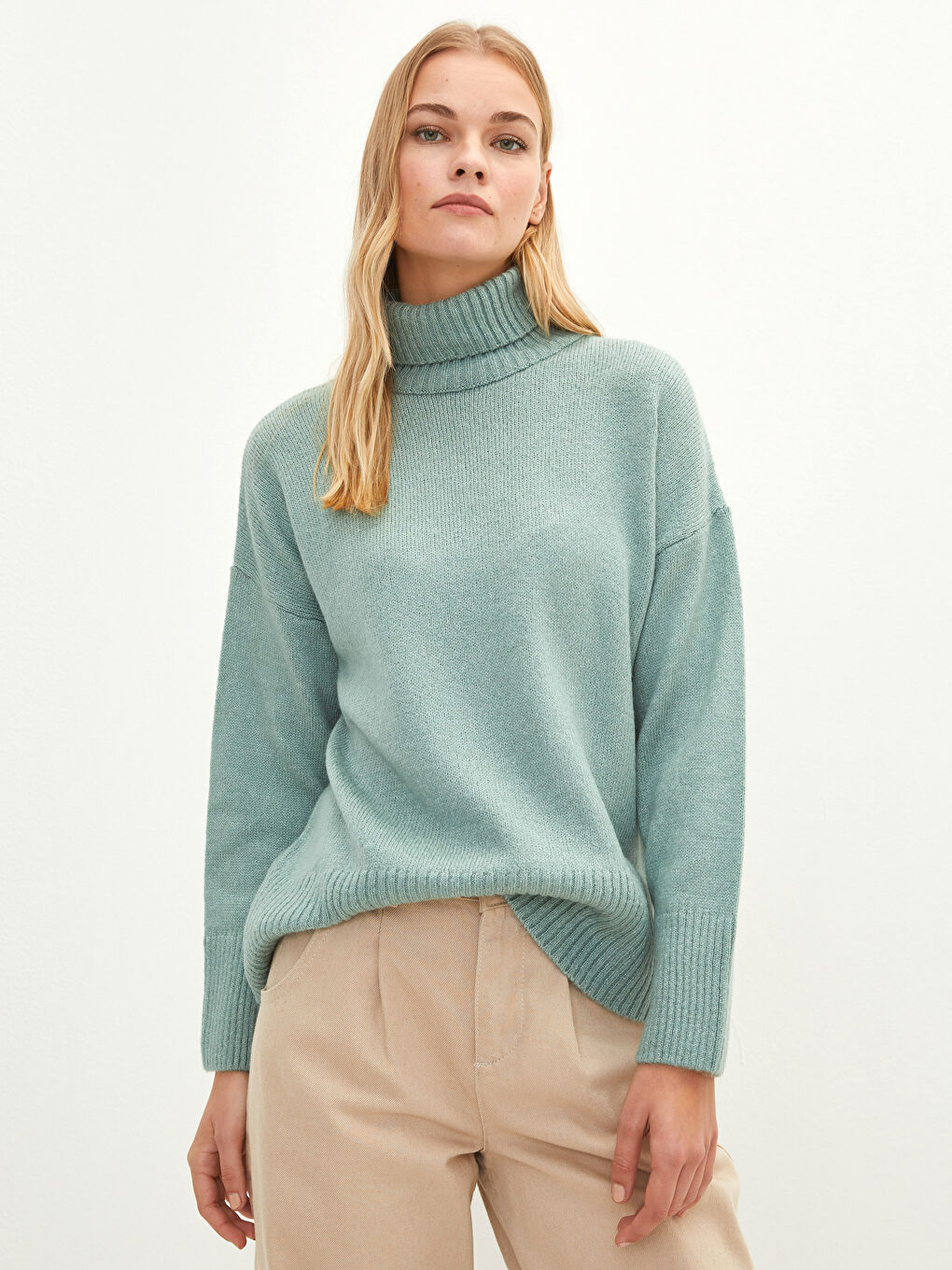 Turtleneck Plain Long Sleeve Women's Knitwear Sweater