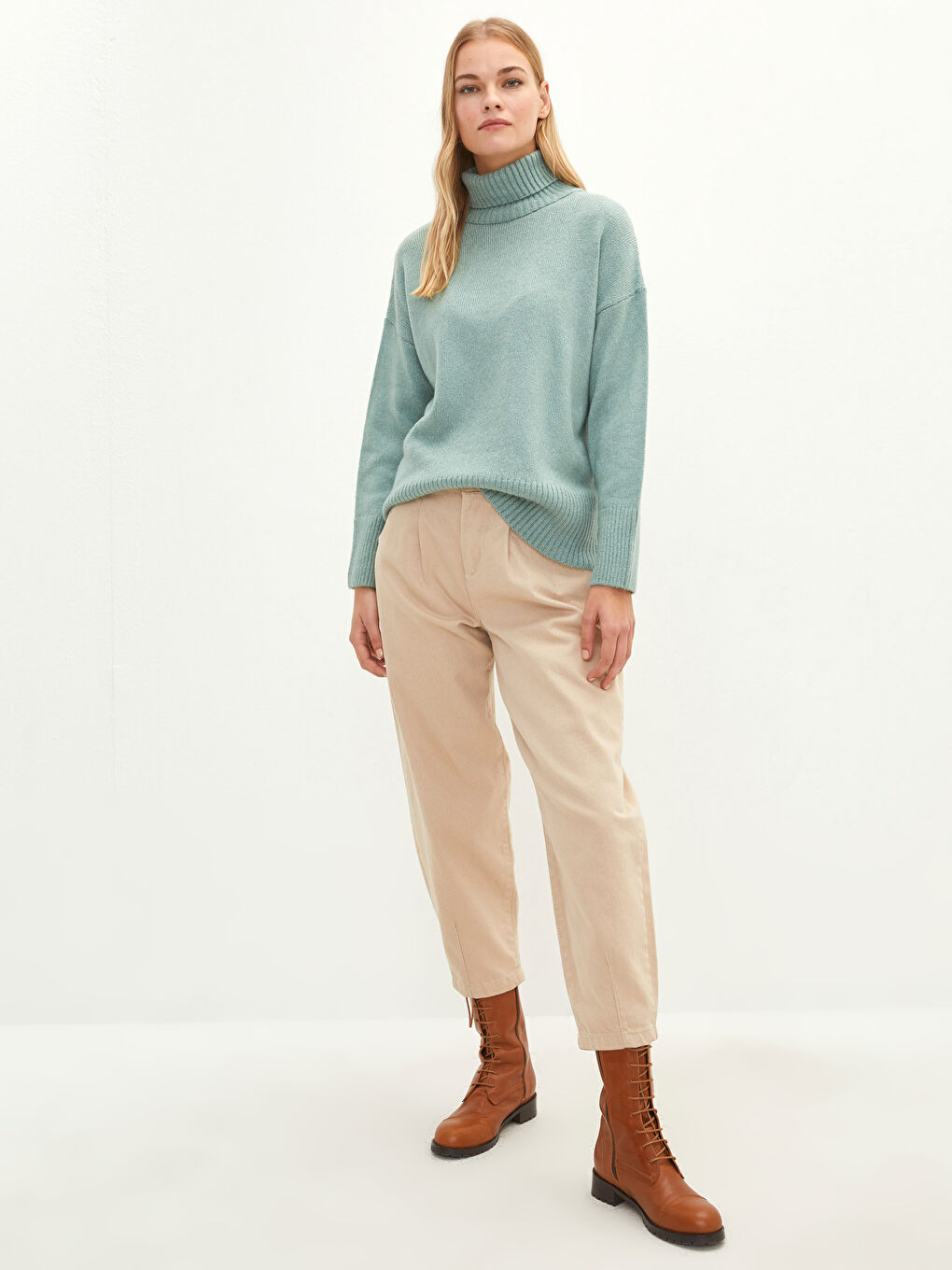 Turtleneck Plain Long Sleeve Women's Knitwear Sweater-2