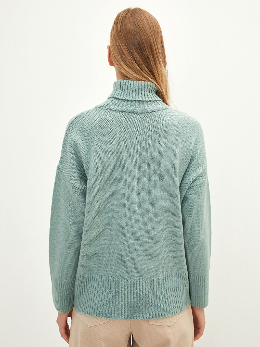 Turtleneck Plain Long Sleeve Women's Knitwear Sweater-4