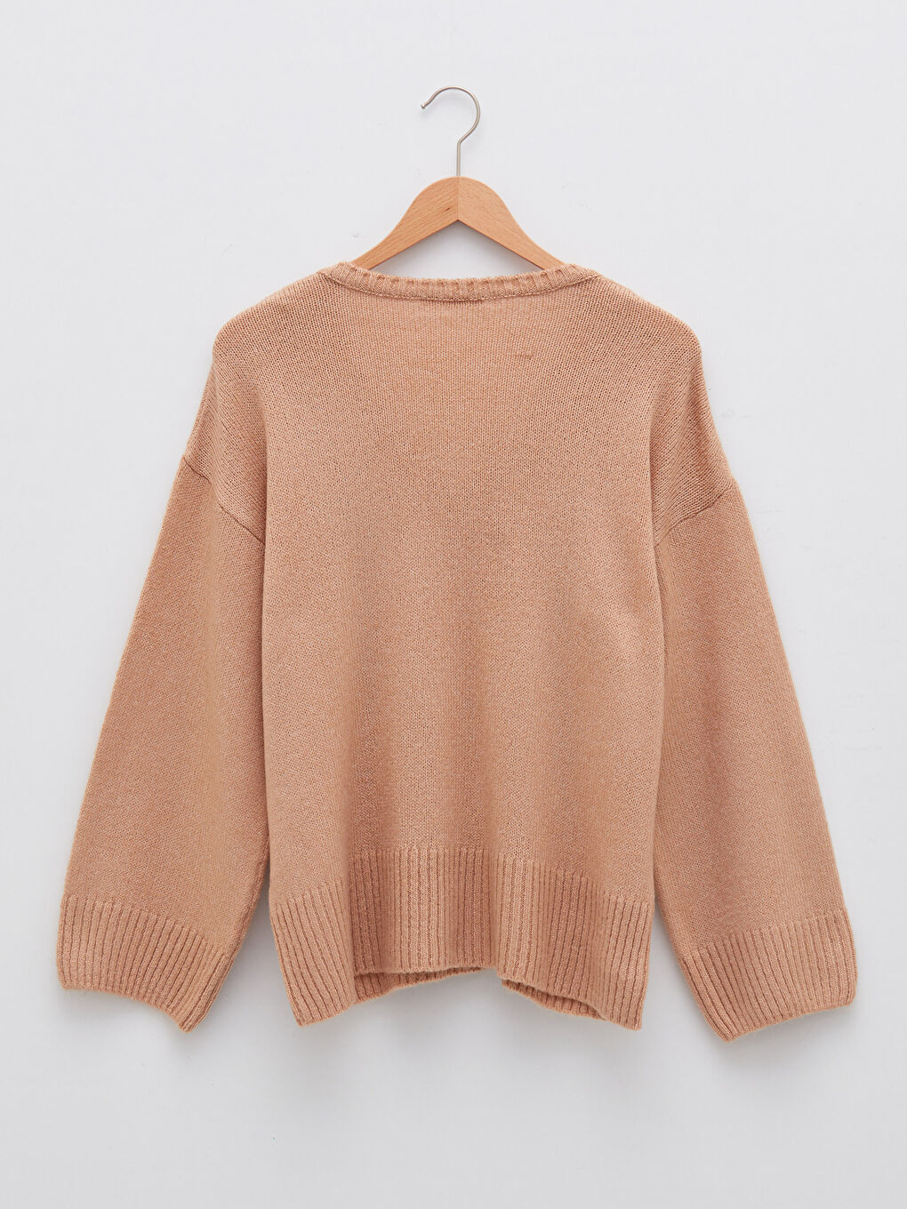 Свитер из трикотажа с V-образным вырезом, однотонный, с длинным рукавом для женщин-5