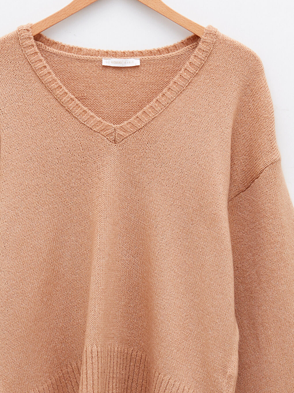 Свитер из трикотажа с V-образным вырезом, однотонный, с длинным рукавом для женщин-6