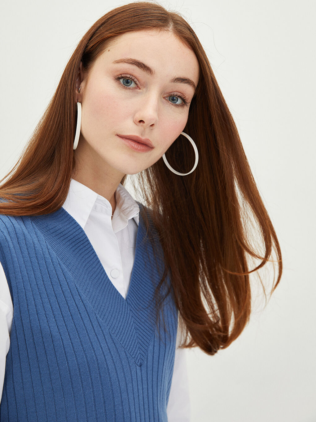 Mavi Kadın V Yaka Düz Kolsuz Triko Tunik-2