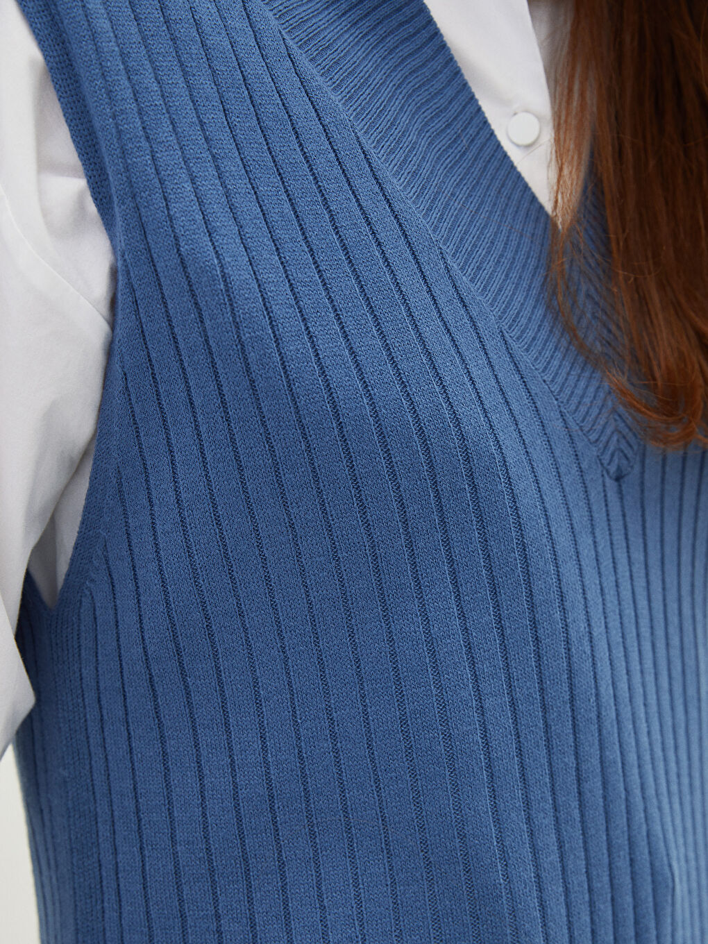 Mavi Kadın V Yaka Düz Kolsuz Triko Tunik-3