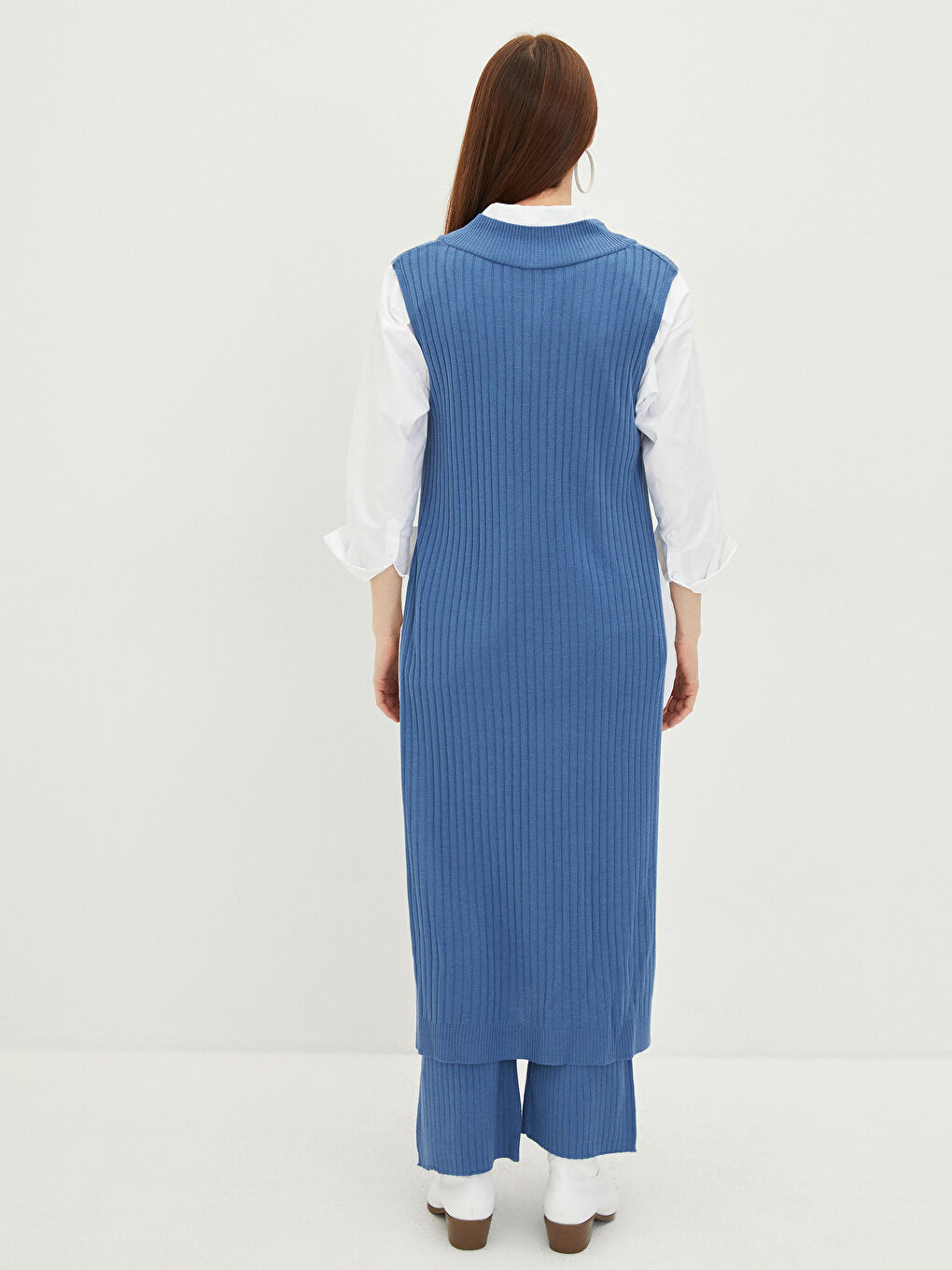 Mavi Kadın V Yaka Düz Kolsuz Triko Tunik-4