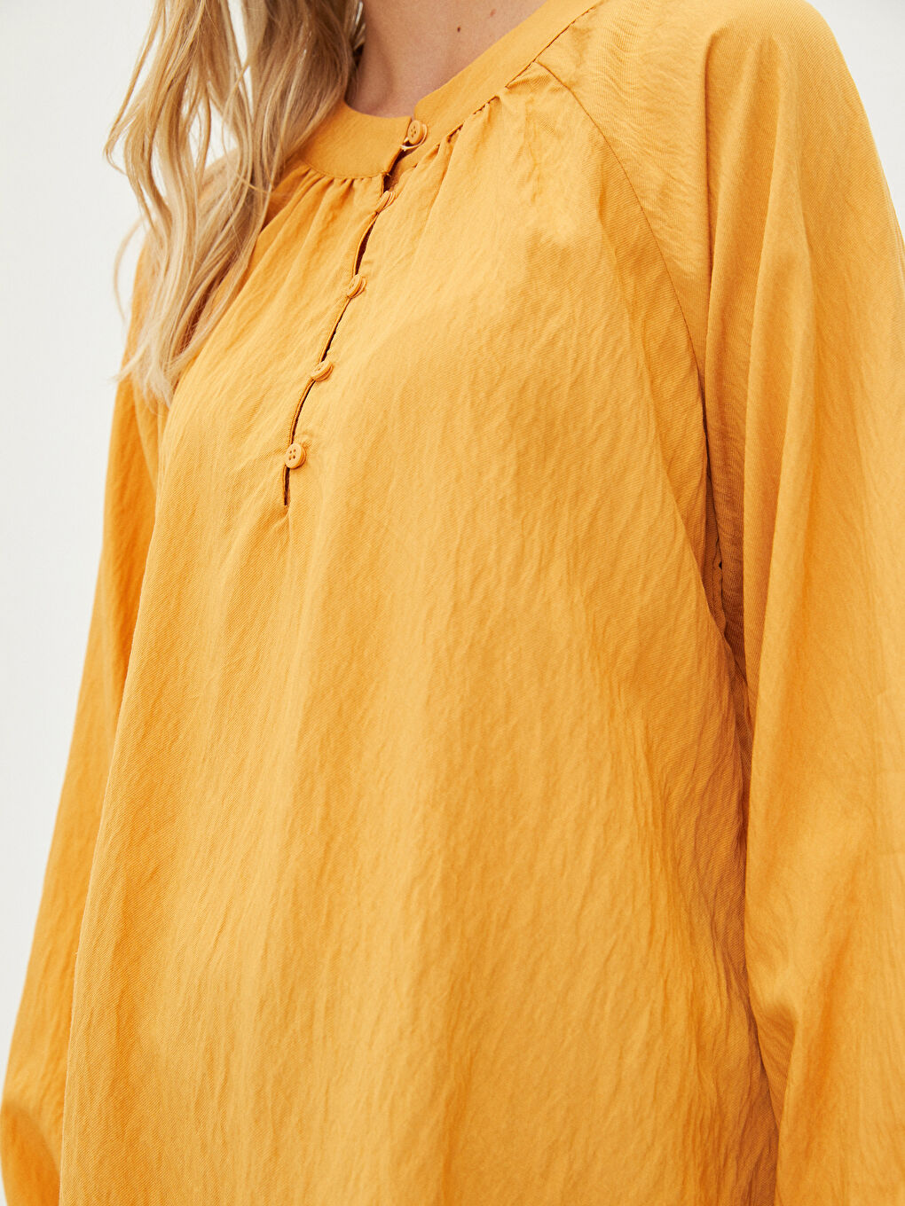 Bluză pentru Femei cu Guler Rotund, Croială Dreaptă, Mânecă Lungă, Material Gabardină-2