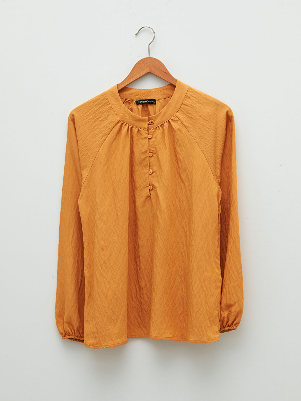 Bluză pentru Femei cu Guler Rotund, Croială Dreaptă, Mânecă Lungă, Material Gabardină-5