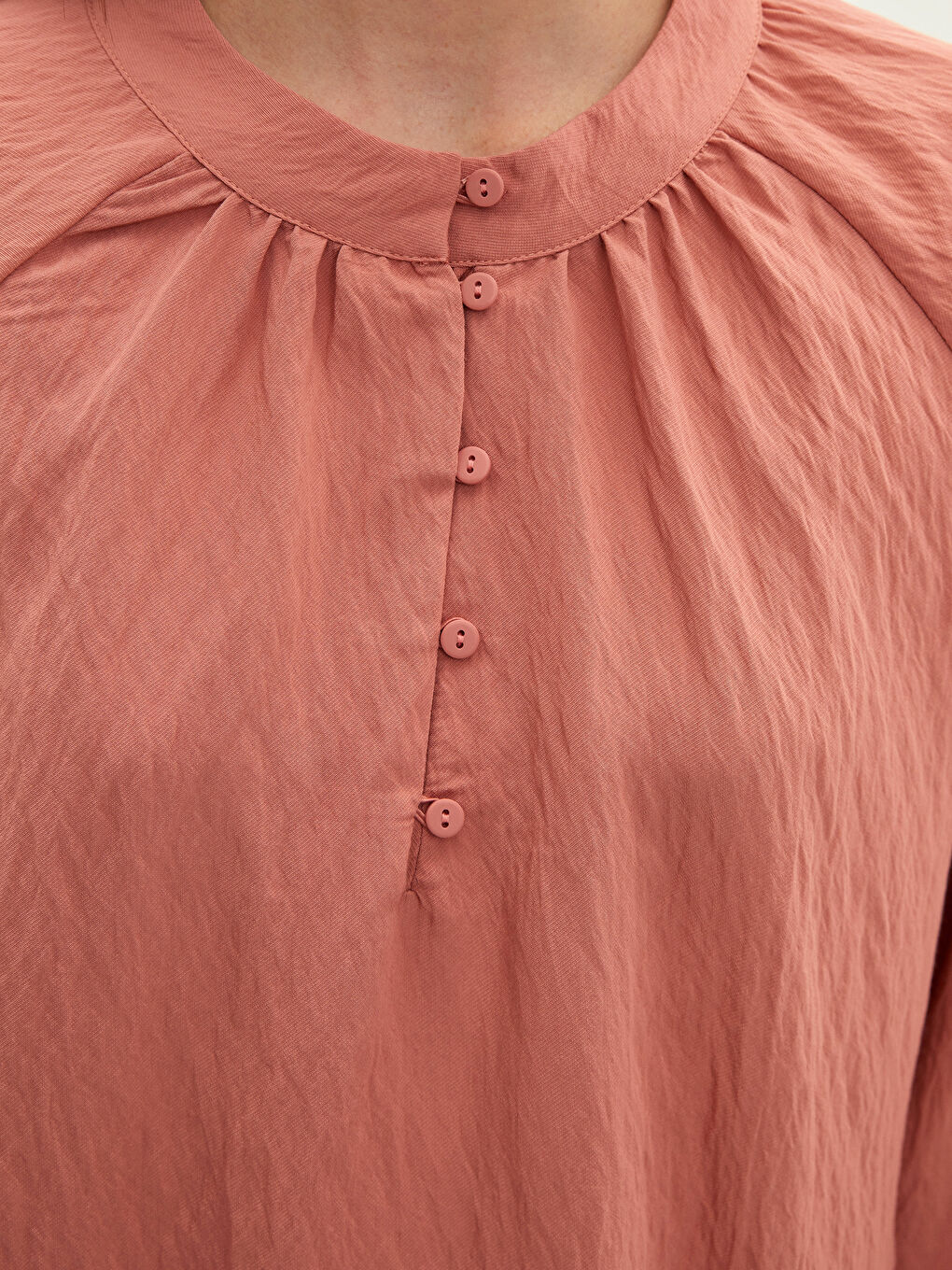 Crew Neck Straight Long Sleeve Gabardine Fabric Women's Blouse-2