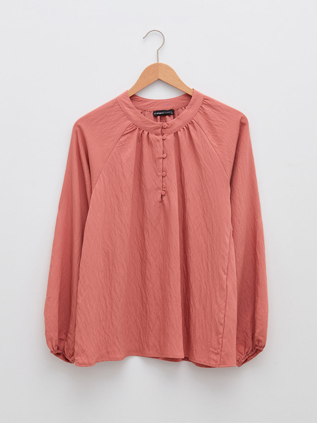 Crew Neck Straight Long Sleeve Gabardine Fabric Women's Blouse-5