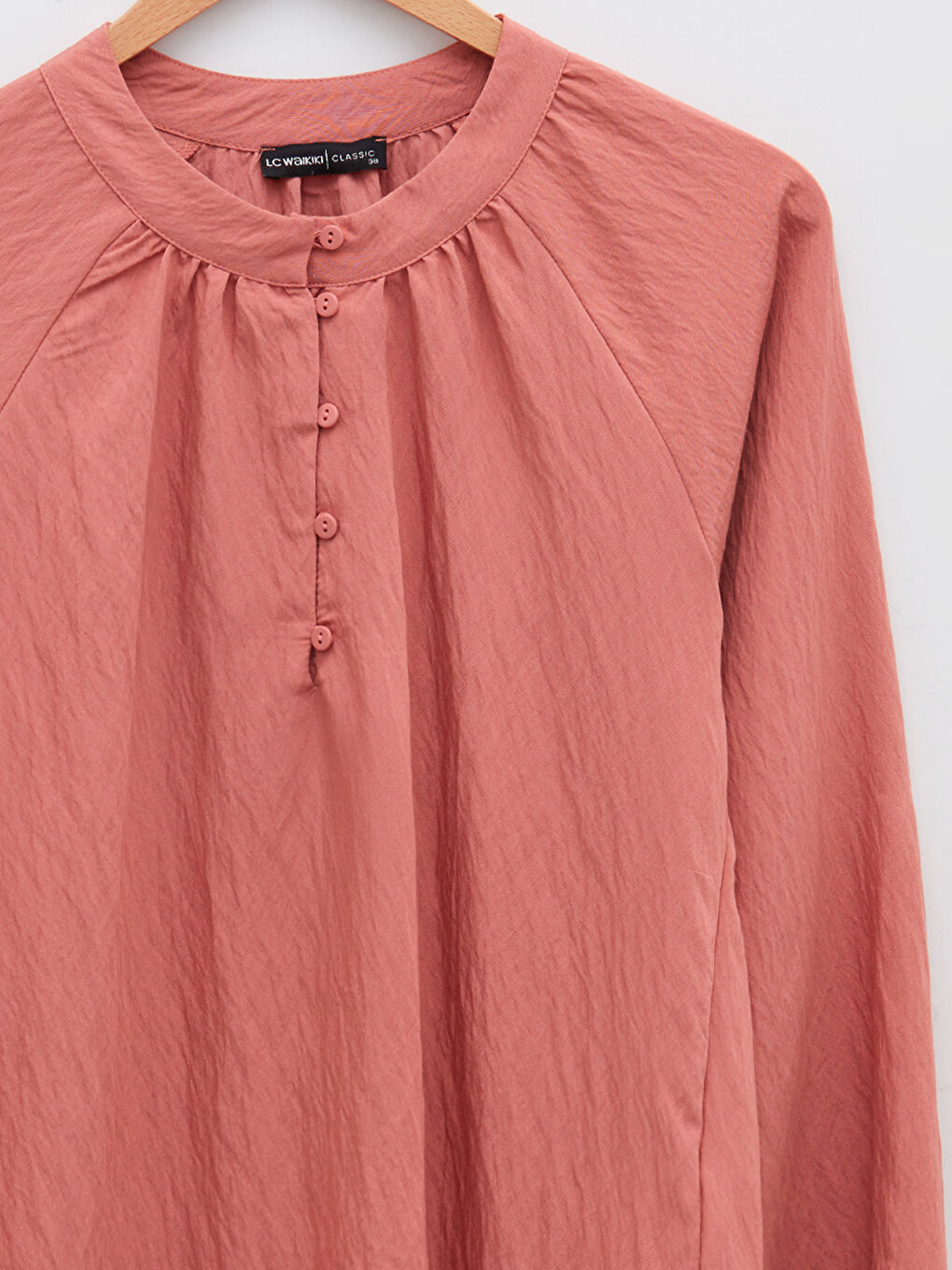 Crew Neck Straight Long Sleeve Gabardine Fabric Women's Blouse-7