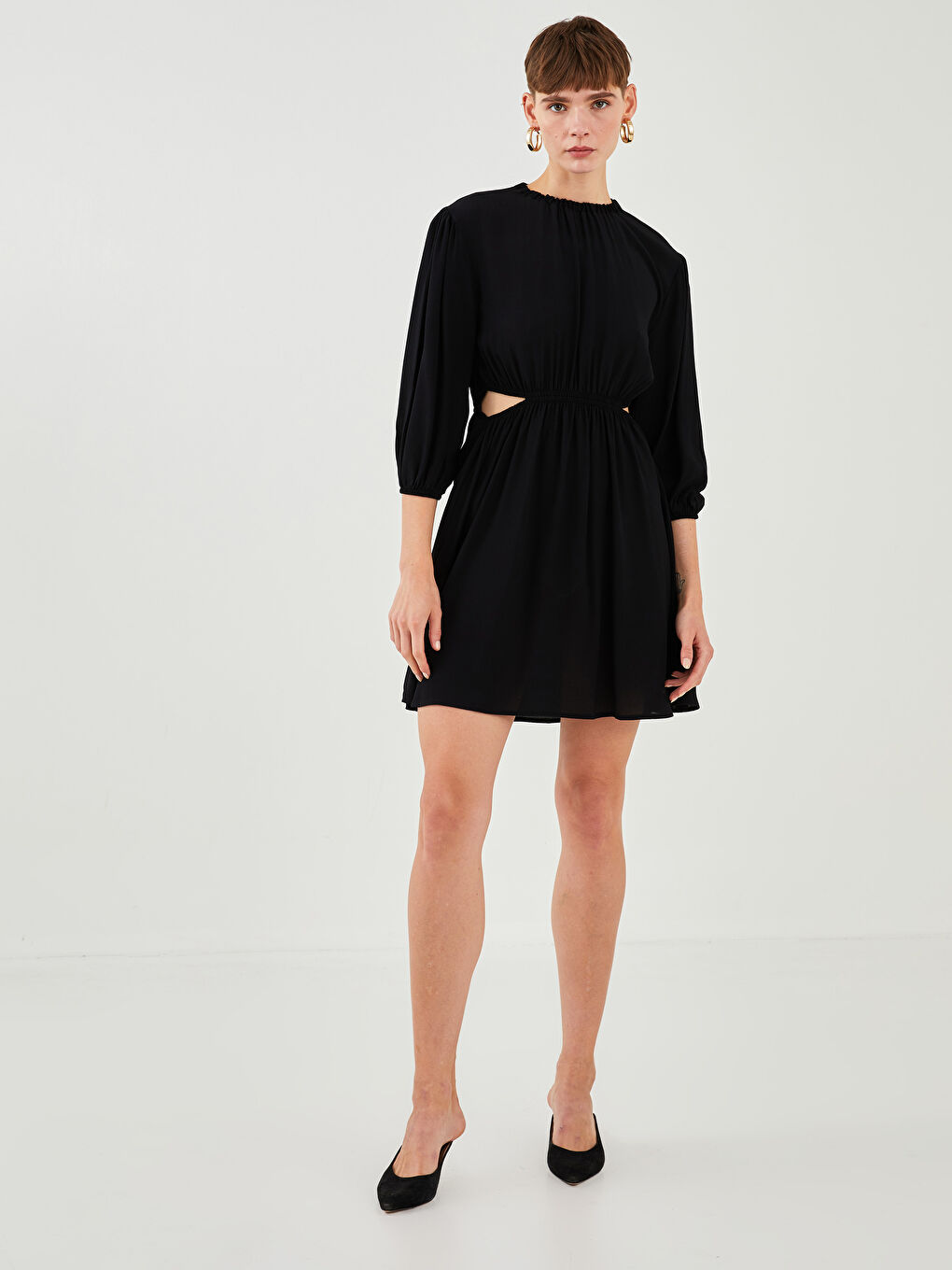 LCW Vision Crew Neck Straight Long Sleeve Women's Viscose Dress -W1J918Z8-CVL