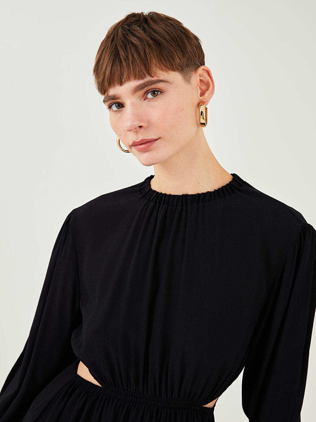 LCW Vision Crew Neck Straight Long Sleeve Women's Viscose Dress -W1J918Z8-CVL
