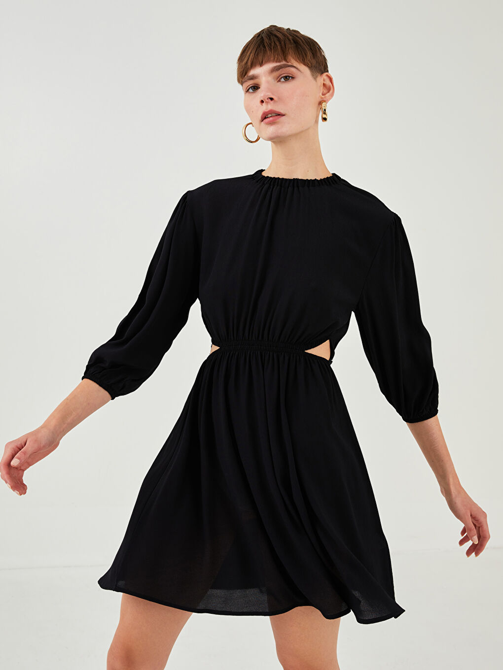 LCW Vision Crew Neck Straight Long Sleeve Women's Viscose Dress -W1J918Z8-CVL