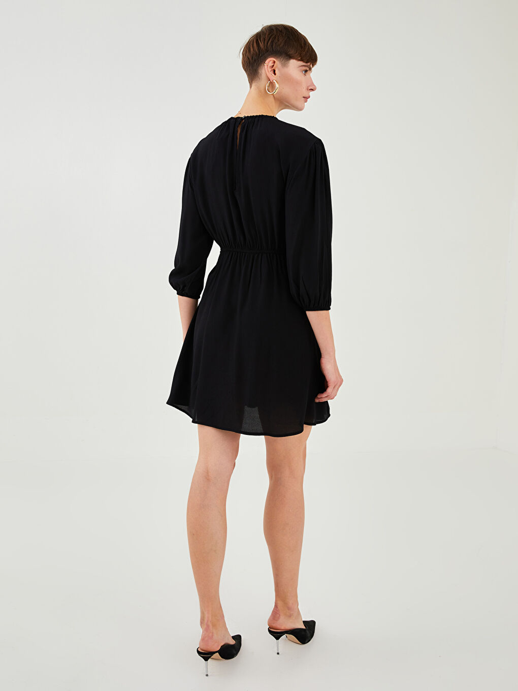 LCW Vision Crew Neck Straight Long Sleeve Women's Viscose Dress -W1J918Z8-CVL