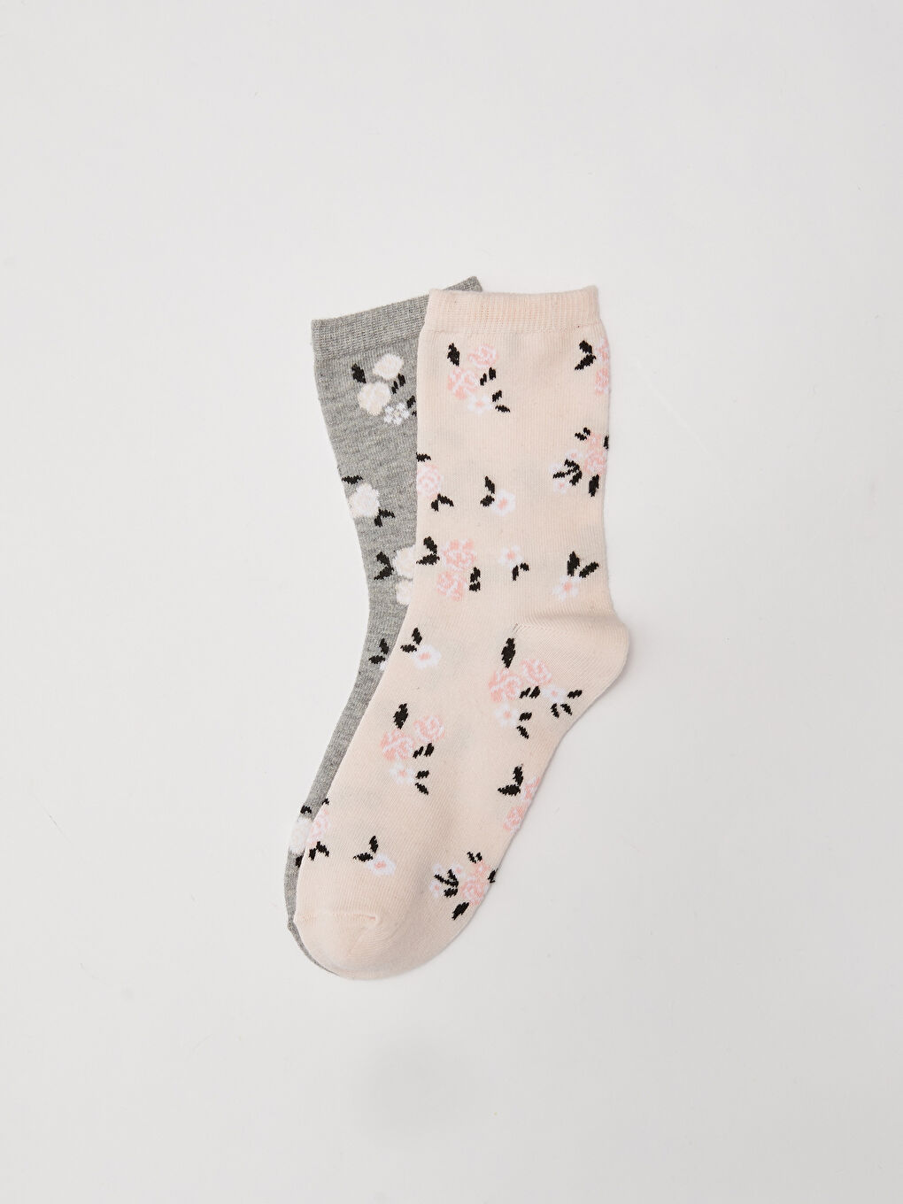 Pembe Çiçekli Kadın Soket Çorap 2'li