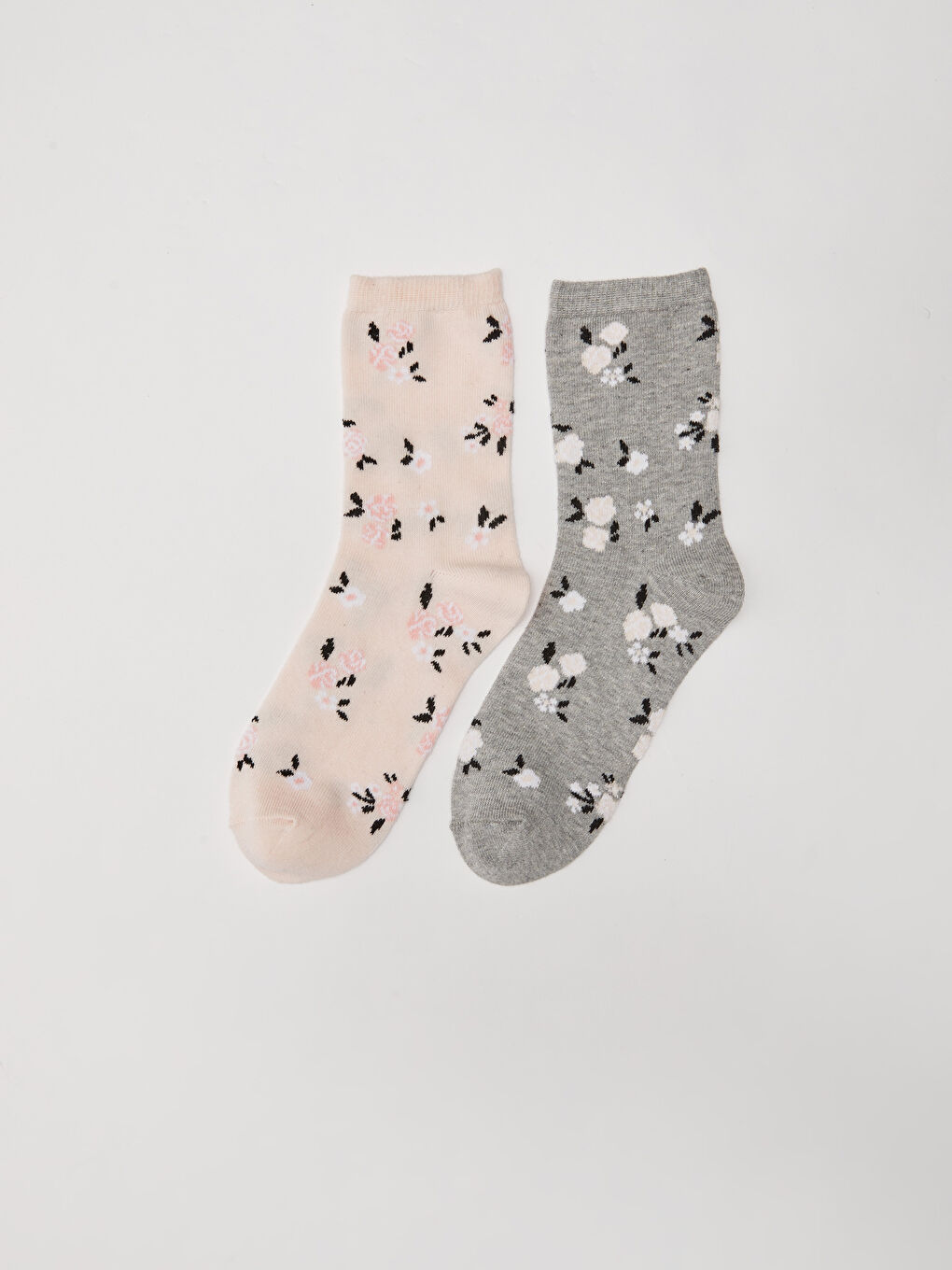 Pembe Çiçekli Kadın Soket Çorap 2'li-1