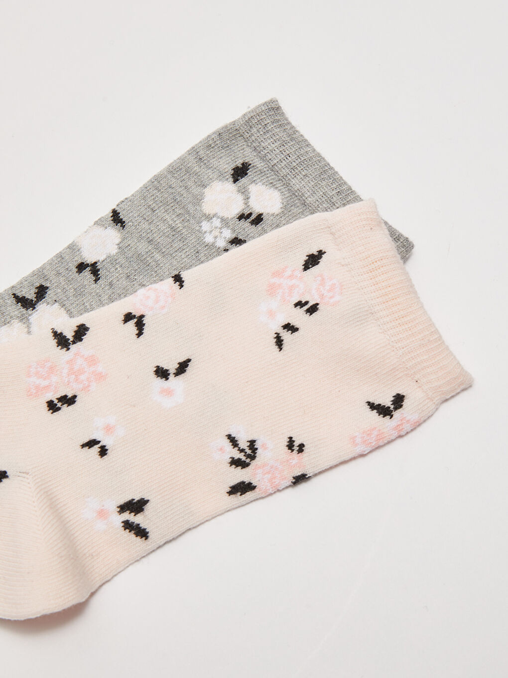 Pembe Çiçekli Kadın Soket Çorap 2'li-2